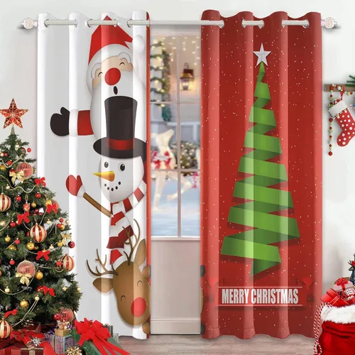 Vista 12 de AWERT Cortinas de Navidad para sala de estar, Navidad tradicional temporada de invierno, árbol de Navidad, juego de 2 paneles de cortinas opacas