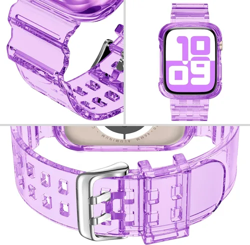 Vista 184 de DABAOZA - Correa transparente compatible con Apple Watch con estuche protector, correa deportiva de TPU con brillo para mujeres y hombres