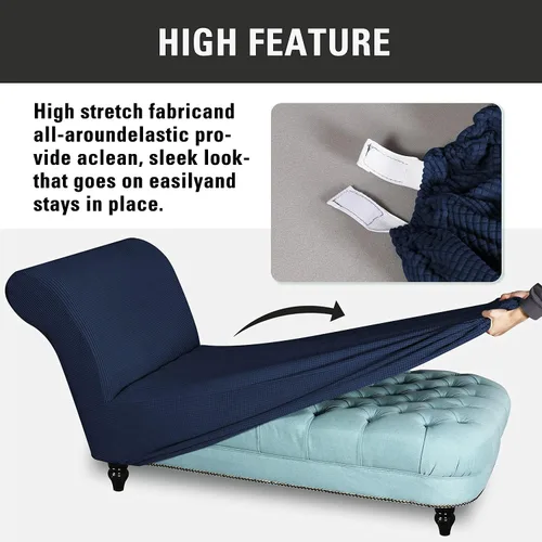 Vista 4 de Funda para tumbona sin brazos, fundas elásticas para tumbonas para sala de estar, funda de chaise lounge sin brazos, fundas de interior para Azul