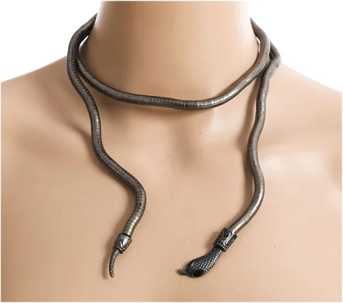 Vista 4 de Gargantilla de serpiente punk flexible ajustable, collar de envoltura flexible, multiusos, joyería Medusa Hollween para mujer
