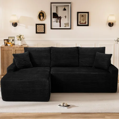 Vista 20 de Sofás seccionales sin hueso en forma de L de 108 pulgadas para sala de estar, moderno y cómodo sofá modular de pana comprimida de espuma