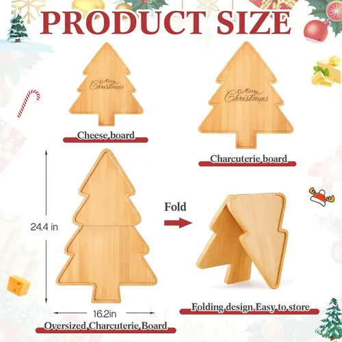 Vista 2 de Liliful 76 piezas de accesorios para tabla de charcutería de árbol de Navidad, tabla grande de cortar de madera de 24 x 16 pulgadas para Navidad