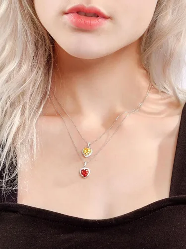 Vista 9 de ChicSilver 925 Sterling Silver HeartRoundPearEmerald Cut Simulated Birthstone Necklace Birthday Gift for Women Girls (with Gift Box)