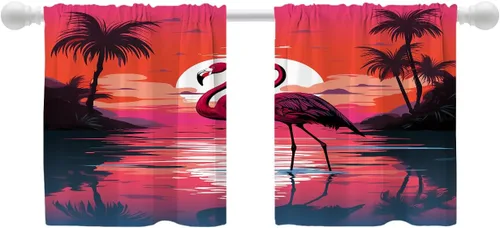 Vista 133 de Shrahala Floral Abstract Design Blackout Curtain Tiers, Minimalist Flower Illustration Kitchen Valance Light Blocking Tier Drapes with Rod Pocket, 2