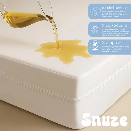 Vista 3 de Snuze Funda de colchón de protección total, tamaño Queen, funda de colchón impermeable de 6 lados con cremallera para protección contra alérgenos