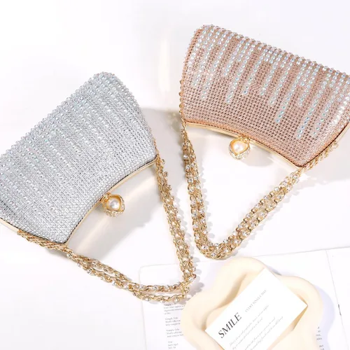 Vista 7 de Dreubea Bolso de noche con diamantes de imitación para mujer con cadena brillante