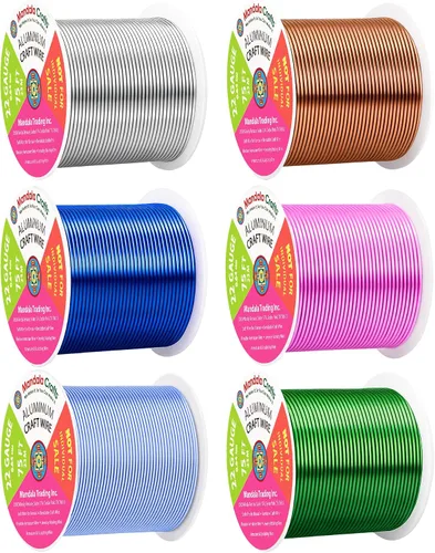 Vista 293 de Mandala Crafts - Alambre de aluminio anodizado de calibre 22 para hacer joyas - 137.2 m de alambre flexible surtido y coloreado - Doble para bonsái