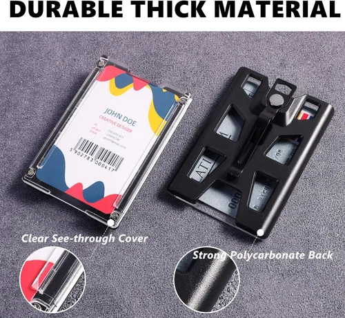 Vista 3 de ZAZE Portatarjetas para tarjetas de identificación con clip de cordón, cartera de plástico duro duradero resistente, portatarjetas verticales