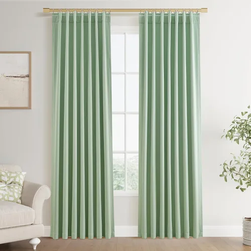Vista 63 de Joywell - 2 cortinas de lino 100% opacas, con bolsillo para cortinero, trabilla trasera, cinta para ganchos y anillas con clip, con aislamiento