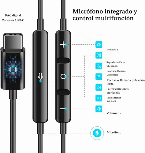 Vista 3 de APETOO Auriculares USB C para iPhone Air 17 16 Pro Max 15 Plus iPad, Samsung S25/S24/S23/S22/S21 HiFi Stereo USB-C Auriculares con cable