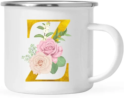 Vista 33 de Andaz Press Taza de café de acero inoxidable para niños de 11 onzas, regalo de taza de café de fogata, rosa rubor, monograma de oro sintético, letra