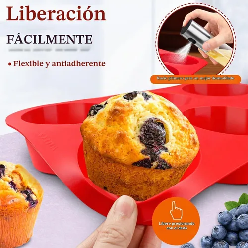 Vista 4 de Walfos Molde de silicona para magdalenas, juego de 3 moldes para magdalenas, incluye 24 tazas de mini moldes para muffins, 12 tazas regulares y 6
