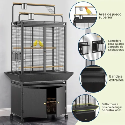 Vista 5 de GarveeTech Jaula para pájaros extra grande con tapa de juego y gabinete