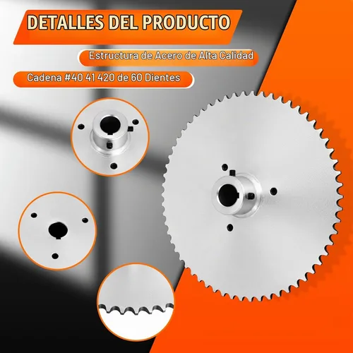 Vista 3 de Piñaón de 60 dientes para eje vivo de kart con cadena 40 41 420 con 1 pulgada de diámetro y chavetero de 1/4 compatible con karts Yerf-Dog Murray