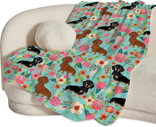 Vista 4 de Jinflower Manta de Perro Salchicha Bonito Patrón de Perro Salchicha Manta de Tiro para Niñas Niños Adultos Súper Suave Cálida Acogedora Manta
