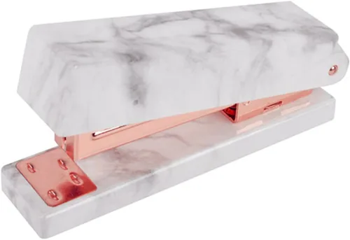 Vista 6 de Starsouce Grapadora de escritorio resistente de oro rosa, manual sin atascos, capacidad de 20 hojas, estilo moderno
