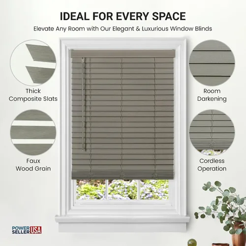Vista 3 de PowerSellerUSA Persianas sin cordones, privacidad y oscurecimiento de la habitación, mini persiana de madera sintética de 2 pulgadas, tratamiento