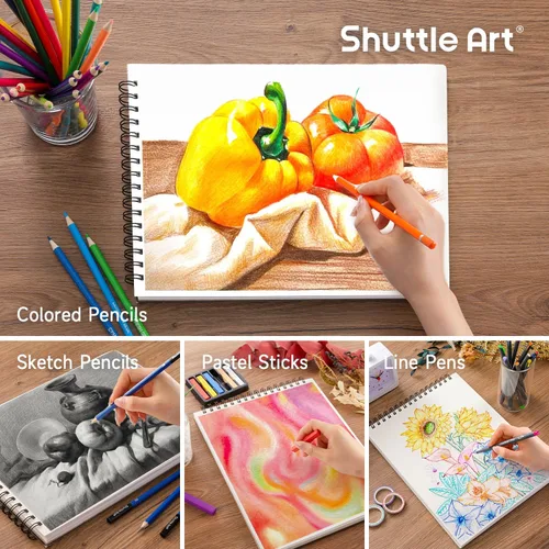 Vista 8 de Shuttle Art Kit de dibujo y bloc de bocetos, juego de 123 lápices de arte + 160 hojas de bloc de bocetos