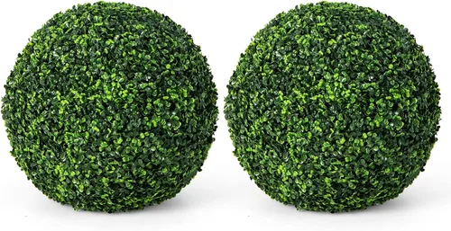Vista 10 de Goplus 2 bolas topiarias artificiales de 15.7 pulgadas, bolas redondas de boj de imitación para exteriores, esferas de jardín decorativas