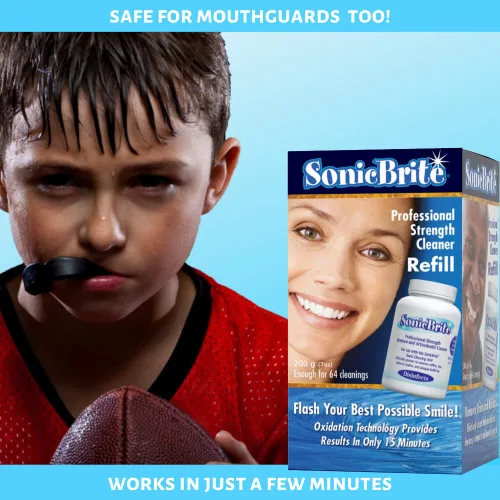Vista 4 de Polvo de limpieza dental de alta intensidad: refresca tus dentaduras, retenedores, protectores nocturnos y alineadores, fórmula potente que elimina