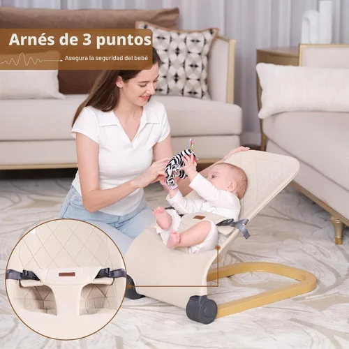 Vista 2 de Mecedora para bebé, Silla de bebé portátil y plegable con 3 ajustes de altura, Mecedora ergonómica para bebés de 0 a 6 meses, estilo de grano