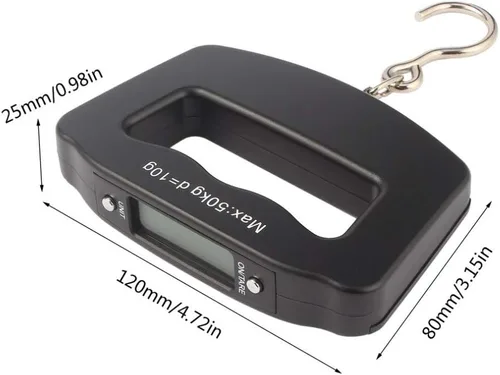Vista 5 de Meichoon Báscula digital de equipaje de 110 libras110.2 lbs, mini báscula electrónica portátil con gancho de pesca, función de tara, pantalla LCD