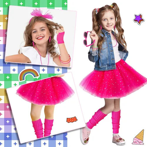 Vista 7 de TraLxwee Traje de los años 80 para niños, disfraces de los años 80, accesorios para niños, trajes de los años 80 para niñas, cosplay, fiesta retro