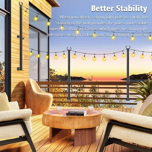 Vista 4 de Beizelte 4 Pack 5Ft String Light Poles,Outside String Lights,Outdoor Light Poles,Metal Poles Stand for Patio,Backyard,Deck