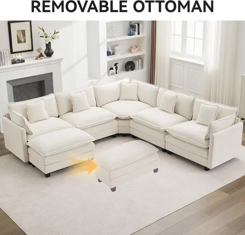 Vista 7 de Sofá modular en forma de nube de 113 pulgadas, sofás de asiento profundo de gran tamaño para sala de estar, sofá modular tapizado de chenilla