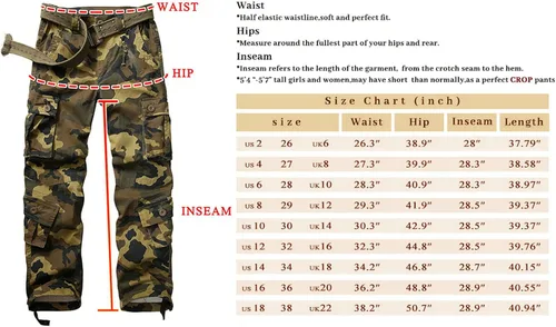 Vista 7 de Pantalones cargo de trabajo para mujer, de algodón, con 8 bolsillos, informal, estilo de combate militar