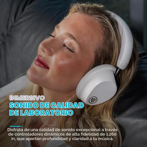 Vista 2 de JLab Epic Lux Lab Edition Auriculares inalámbricos con cancelación de ruido, color blanco Blanco nube