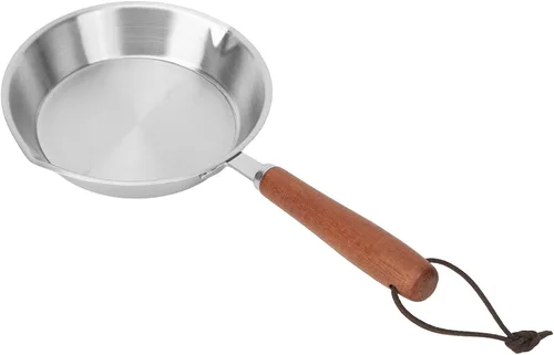 Vista 2 de Sonew Mini sartén de acero inoxidable, sartén antiadherente con mango de madera maciza para cocina de inducción, sartén portátil para restaurante