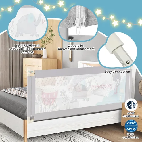 Vista 6 de GLACER Riel de cama para niños pequeños, 77 pulgadas extra largo, protector de riel de cama de bebé ajustable en altura con diseño de elevación