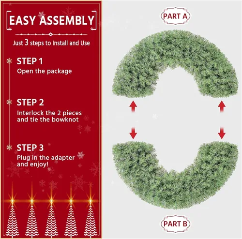 Vista 7 de Yaheetech 2 coronas artificiales grandes de Navidad de 48 pulgadas, decoración navideña preiluminada con lazo rojo, 200 luces LED y 720 puntas