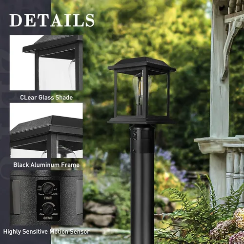 Vista 5 de zeyu Luz de poste con sensor exterior, lámpara de poste de lámpara para exteriores de 12.2 pulgadas, detección de 360°, 4 modos, aluminio fundido a
