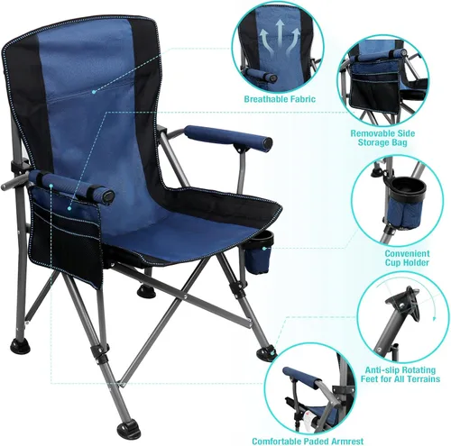 Vista 5 de Silla de Campamento para Adultos de Servicio Pesado, Sillas Portátiles para Patio y Césped al Aire Libre, Soporta 350 Libras, Respaldo Alto
