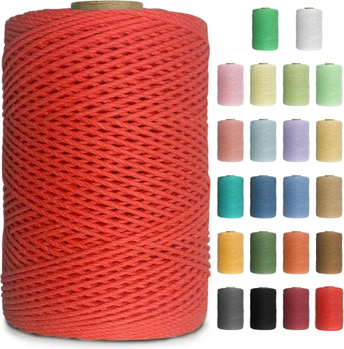 Vista 25 de Cuerda de macramé de colores de 0.039 in, cuerda de algodón de 656 pies, 3 hebras trenzadas, cuerda de algodón colorido para manualidades