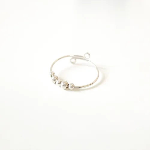 Vista 5 de Anillo de plata de ley para aliviar el estrés y la ansiedad, anillo giratorio ajustable con cuentas de metal