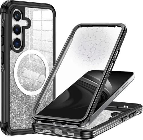 Vista 34 de Funda para Galaxy A16 5G, compatible con MagSafe, funda magnética con purpurina integrada con protector de pantalla de vidrio templado 9H, funda