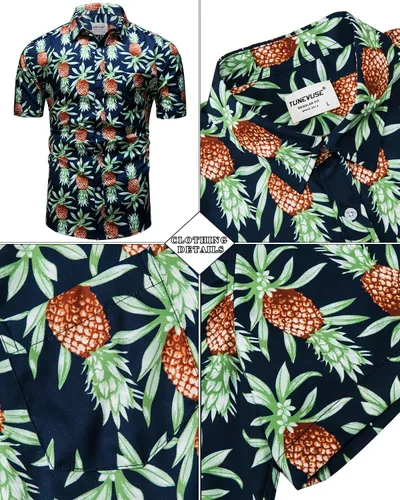 Vista 138 de TUNEVUSE Conjunto de camisas y pantalones cortos hawaianos para hombre, 2 piezas, trajes de playa con estampado de flores, traje tropical de verano