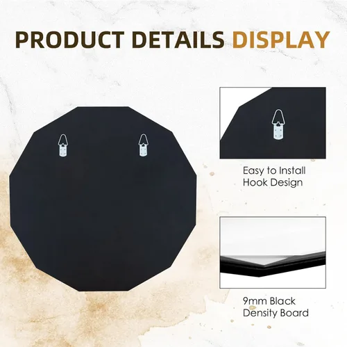 Vista 4 de QDSSDECO Espejo de pared sin marco con borde biselado de 24 x 24 pulgadas, forma irregular, espejo de tocador único, espejo de pared sin marco