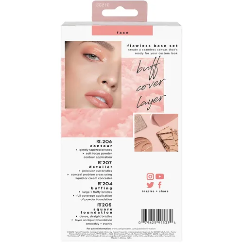 Vista 9 de Set de brochas de maquillaje sintéticas para una base impecable, cruelty-free, brocha para contornos, corrector, polvos y base, de Real Techniques