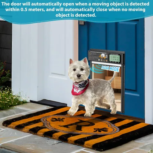 Vista 3 de Puerta automática para mascotas, radar de puerta de perro, modos de temporizador y sensor de luz, puerta recargable solar y USB, aluminio duradero