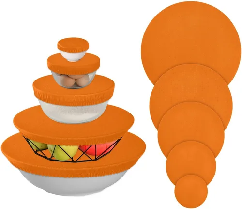 Vista 11 de 5 fundas elásticas reutilizables para cuencos de almacenamiento de alimentos, tapas de tela elástica con 5 tamaños diferentes, resistentes al calor