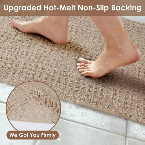 Vista 4 de Tapete de baño con borlas, tapete de baño con borlas, tapete de baño antideslizante para suelo de baño, tapete de baño bohemio ultra suave, tapete