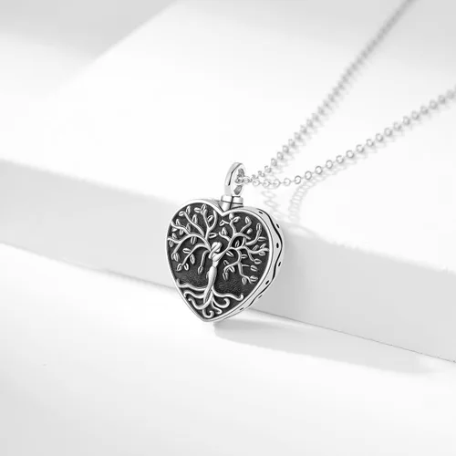 Vista 166 de Collar con colgante de urna de cenizas de cremación y árbol de la vida para mujer, plata de ley US1