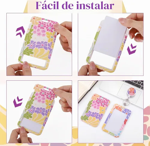 Vista 4 de Paquete de 3 portatarjetas retráctiles florales con portatarjetas Bloom