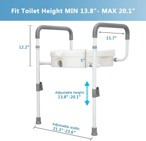 Vista 3 de WeHwupe Asiento de inodoro elevado con asas para ancianos – Elevadores de asiento de inodoro para personas mayores con brazos acolchados ajustables