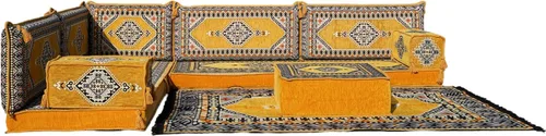 Vista 159 de arabicsofa Juego de asientos Jalsa en forma de L – Majlis árabe hecho a mano con almohadas de respaldo