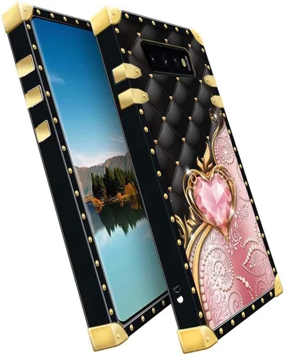 Vista 3 de Compatible con Samsung Galaxy S10 Plus, J Pink Diamonds Golden Hearts Lujo Elegante TPU suave a prueba de golpes Carcasa protectora de metal